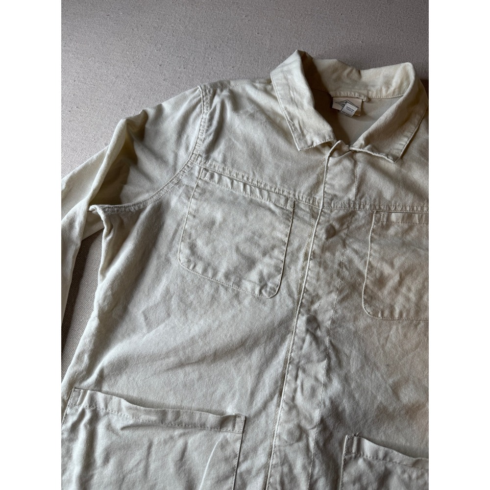 St Johns Bay Womens Medium Cream Linen Blend Snap Front Chore Utility Jacket